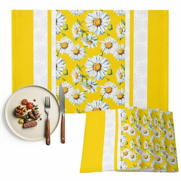 Placemats Set of 4, Yellow Daisy Place Mats Watercolor Flowers Tablemats Washable Placemat Table Decoration for Kitchen Table Dinner Party Home Decor Indoor Outdoor 13x19 Inch