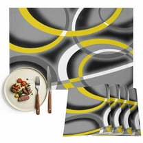 Placemats Set of 4, Yellow Grey Geometric Circle Placemats Set of 4, Modern Abstract Lines Tablemats Placemat Table Decoration for Kitchen Table Dinner Party Home Decor Indoor Outdoor 13x19 Inch