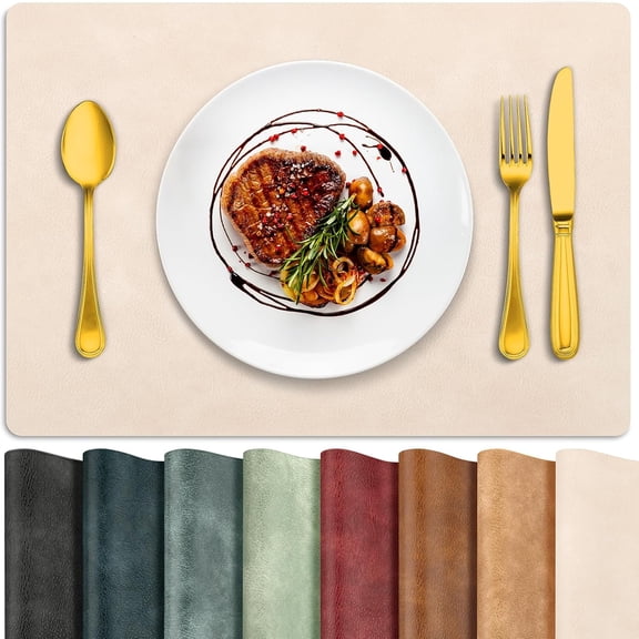 Placemats Set of 6, 17 x 11.8 Inch Heat Resistant & Waterproof Table Mats for Dining Table Kitchen, Washable Wipeable Table Placemats for Christmas Decor, Beige