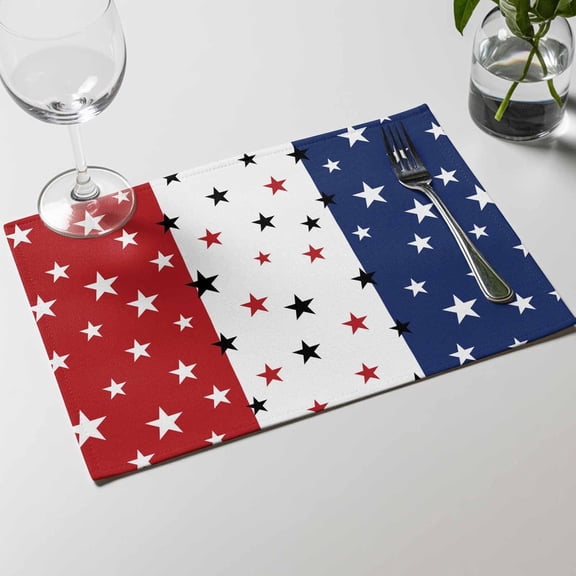 Placemats Set of 6, 4th of July Stars Blue Red White Thin Washable Table Mats for Dining Table, Patriotic Independence Day Wipeable Place Mats for Kitchen Indoor Outdoor