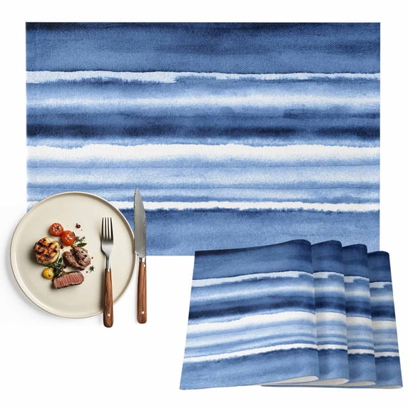 Placemats Set of 6, Abstract Waves Place Mats Stripes Watercolor Ombre Blue Tablemats Washable Placemat Table Decoration for Kitchen Table Dinner Party Home Decor Indoor Outdoor 13x19 Inch