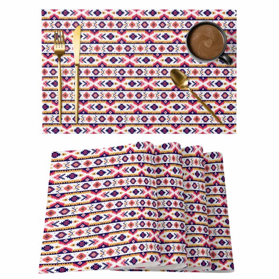 Placemats Set of 6 Aztec Geometric Non-Slip Place Mat Ethnic Pattern Table Mats Washable Stain-Resistant Tablemats for Party/Dining Room/Kitchen Decorations