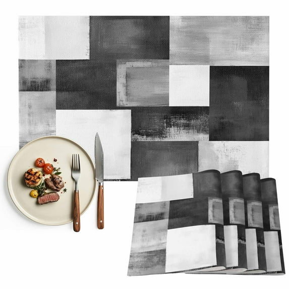Placemats Set of 6, Black Plaid Place Mats Abstract Art Color Block Tablemats Washable Placemat Table Decoration for Kitchen Table Dinner Party Home Decor Indoor Outdoor 13x19 Inch