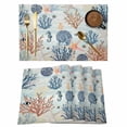 thumbnail image 1 of Placemats Set of 6, Blue Coastal Woven Placemat, Linen Place Mats for Kitchen/Dining Tables, Summer Beach Coral Shell Starfish Seahorse Washable Table Mats for Party, 1 of 8