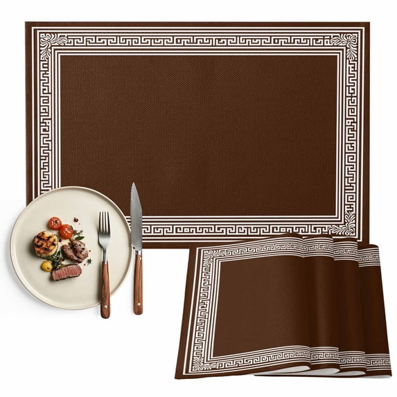 Placemats Set of 6, Brown Key Design Place Mats Geometric Back Print Tablemats Washable Placemat Table Decoration for Kitchen Table Dinner Party Home Decor Indoor Outdoor 13x19 Inch