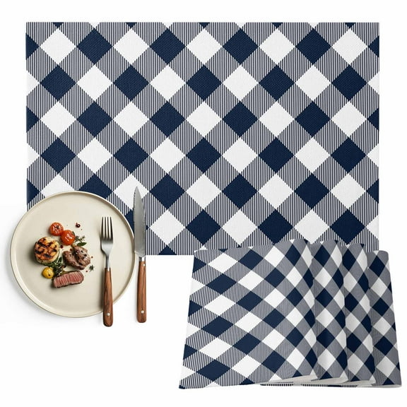 Placemats Set of 6, Buffalo Plaid Navy Blue Check Place Mats Farmhouse Style Tablemats Washable Placemat Table Decoration for Kitchen Table Dinner Party Home Decor Indoor Outdoor 13x19 Inch
