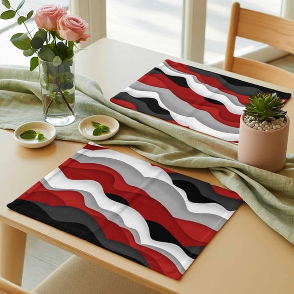 Placemats Set of 6, Burgundy Red Gradient Ripple Placemats for Dining Table, Abstract Geometric Spill Proof Washable Place Mats Heatproof Table Mats for Kitchen,Dining Room