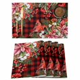 thumbnail image 1 of Placemats Set of 6, Cardinal Bird Woven Placemat, Linen Place Mats for Kitchen/Dining Tables, Poinsettia Pine Cones Berry Flowers Red Plaid Washable Table Mats for Party, 1 of 8