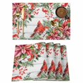 thumbnail image 1 of Placemats Set of 6, Cardinal Bird Woven Placemat, Linen Place Mats for Kitchen/Dining Tables, Winter Poinsettia Pine Cones Berry Wood Washable Table Mats for Party, 1 of 8