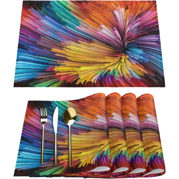 Placemats Set of 6 Colorful Abstract Line Art Fabric Placemats Square Placemat for Kitchen Table Heat Resistant, Easy to Clean Table Placemats 12x18 Inch