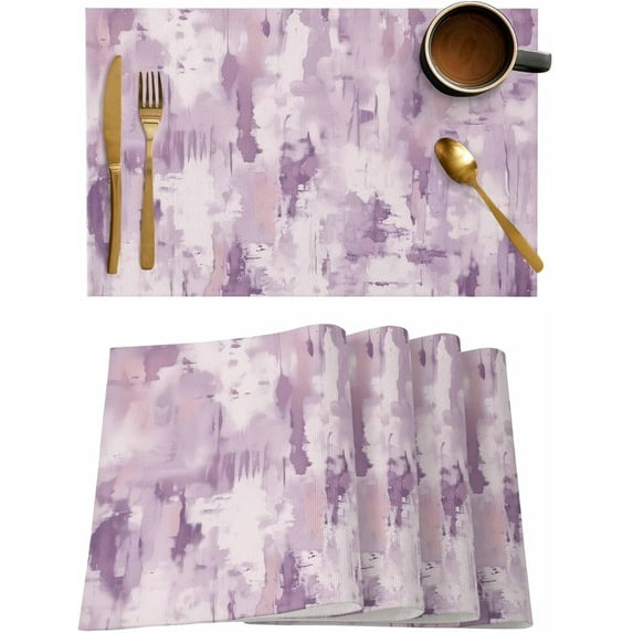 Placemats Set of 6, Cotton Linen Heat Table Mats Non-Slip Washable Abstract Retro Purple Tie-dye Placemat for Holiday Banquet Dining Kitchen Table Decor