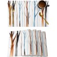 thumbnail image 1 of Placemats Set of 6, Cotton Linen Heat Table Mats Non-Slip Washable Blue Brown Forest Trunk Silhouette Placemat for Holiday Banquet Dining Kitchen Table Decor, 1 of 5