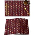 thumbnail image 1 of Placemats Set of 6, Cotton Linen Heat Table Mats Non-Slip Washable Christmas Winter Plants Stars Bell Berries Wine Red Placemat for Holiday Banquet Dining Kitchen Table Decor, 1 of 6