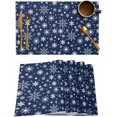 thumbnail image 1 of Placemats Set of 6, Cotton Linen Heat Table Mats Non-Slip Washable Christmas Winter White Snowflakes Navy Placemat for Holiday Banquet Dining Kitchen Table Decor, 1 of 6