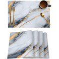 thumbnail image 1 of Placemats Set of 6, Cotton Linen Heat Table Mats Non-Slip Washable Gold Gray White Abstract Texture Placemat for Holiday Banquet Dining Kitchen Table Decor, 1 of 5