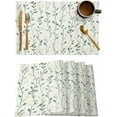 thumbnail image 1 of Placemats Set of 6, Cotton Linen Heat Table Mats Non-Slip Washable Green Ombre Leaves Birds Spring Placemat for Holiday Banquet Dining Kitchen Table Decor, 1 of 6