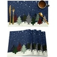 thumbnail image 1 of Placemats Set of 6, Cotton Linen Heat Table Mats Non-Slip Washable Navy Blue Gray Green Checkered Christmas Tree Snow Placemat for Holiday Banquet Dining Kitchen Table Decor, 1 of 6