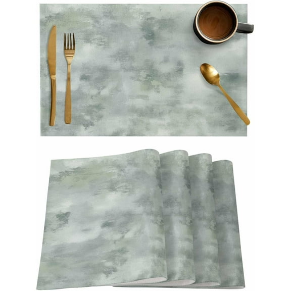 Placemats Set of 6, Cotton Linen Heat Table Mats Non-Slip Washable Retro Green Ombre Oil Painting Abstract Placemat for Holiday Banquet Dining Kitchen Table Decor