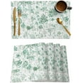 thumbnail image 1 of Placemats Set of 6, Cotton Linen Heat Table Mats Non-Slip Washable Spring Green Hand Painted Botanical Leaves Trees Placemat for Holiday Banquet Dining Kitchen Table Decor, 1 of 6
