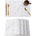 thumbnail image 1 of Placemats Set of 6, Cotton Linen Heat Table Mats Non-Slip Washable Spring Wildflowers Botanical Leaves Cornflower Blue Placemat for Holiday Banquet Dining Kitchen Table Decor, 1 of 6