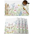 thumbnail image 1 of Placemats Set of 6, Cotton Linen Heat Table Mats Non-Slip Washable Wildflowers Spring Yellow Pink Blue Butterfly Placemat for Holiday Banquet Dining Kitchen Table Decor, 1 of 6