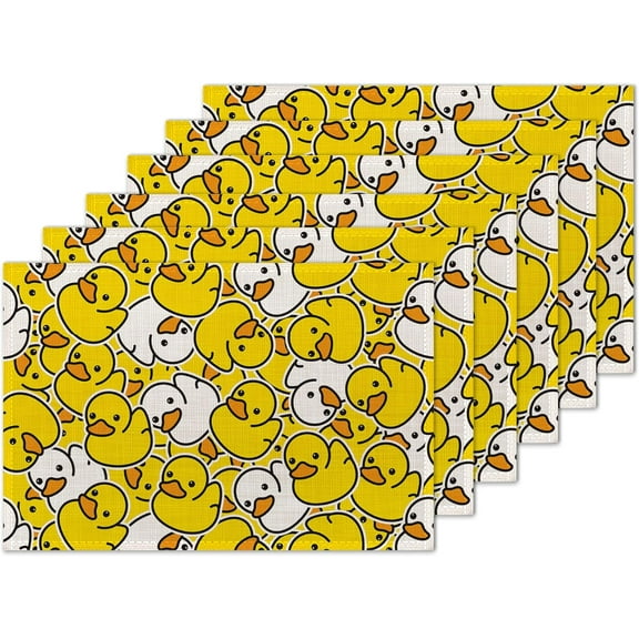 Placemats Set of 6,Cute Duck Linen Place Mats Modern Washable Table Placemats 12"x18" Heat Resistant Table Mats for Dining Kitchen Party Holiday Decoration