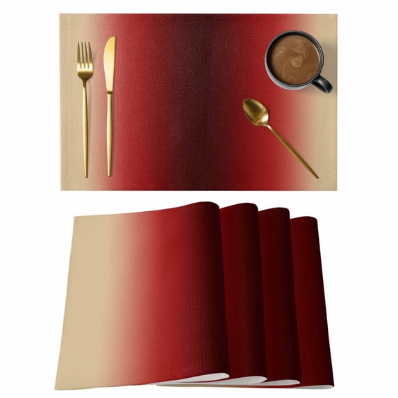 Placemats Set of 6, Dark Red Yellow Ombre Woven Placemat, Linen Place Mats for Kitchen/Dining Tables, Farmhouse Modern Gradient Art Washable Table Mats for Party