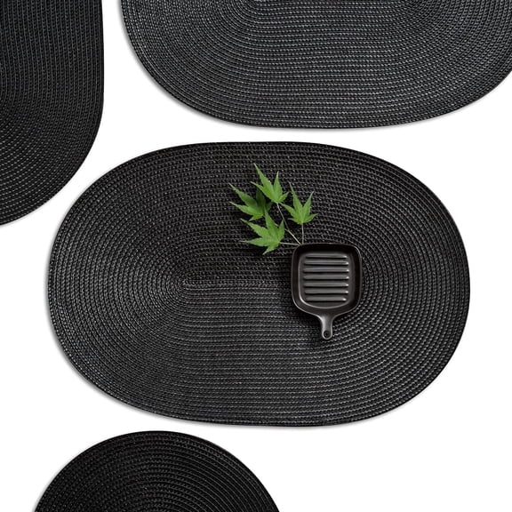 Hakochia 6 Pack Washable Woven Vinyl Placemats Set, Non-Slip Heat-Resistant Table Mats, 18x12 inches, Easy to Clean Everyday Meals