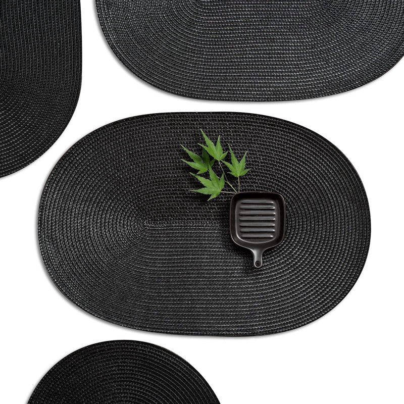 Hakochia 6 Pack Washable Woven Vinyl Placemats Set, Non-Slip Heat-Resistant Table Mats, 18x12 inches, Easy to Clean Everyday Meals