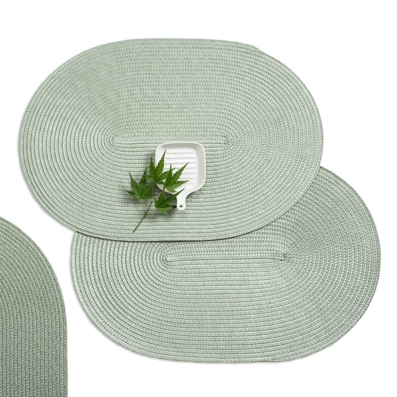 Hakochia 6-pack Washable Woven Vinyl Placemats Set, Non-Slip Heat-Resistant Oval Table Mats, 18x12 inches, Easy to Clean Everyday Meals, misty green