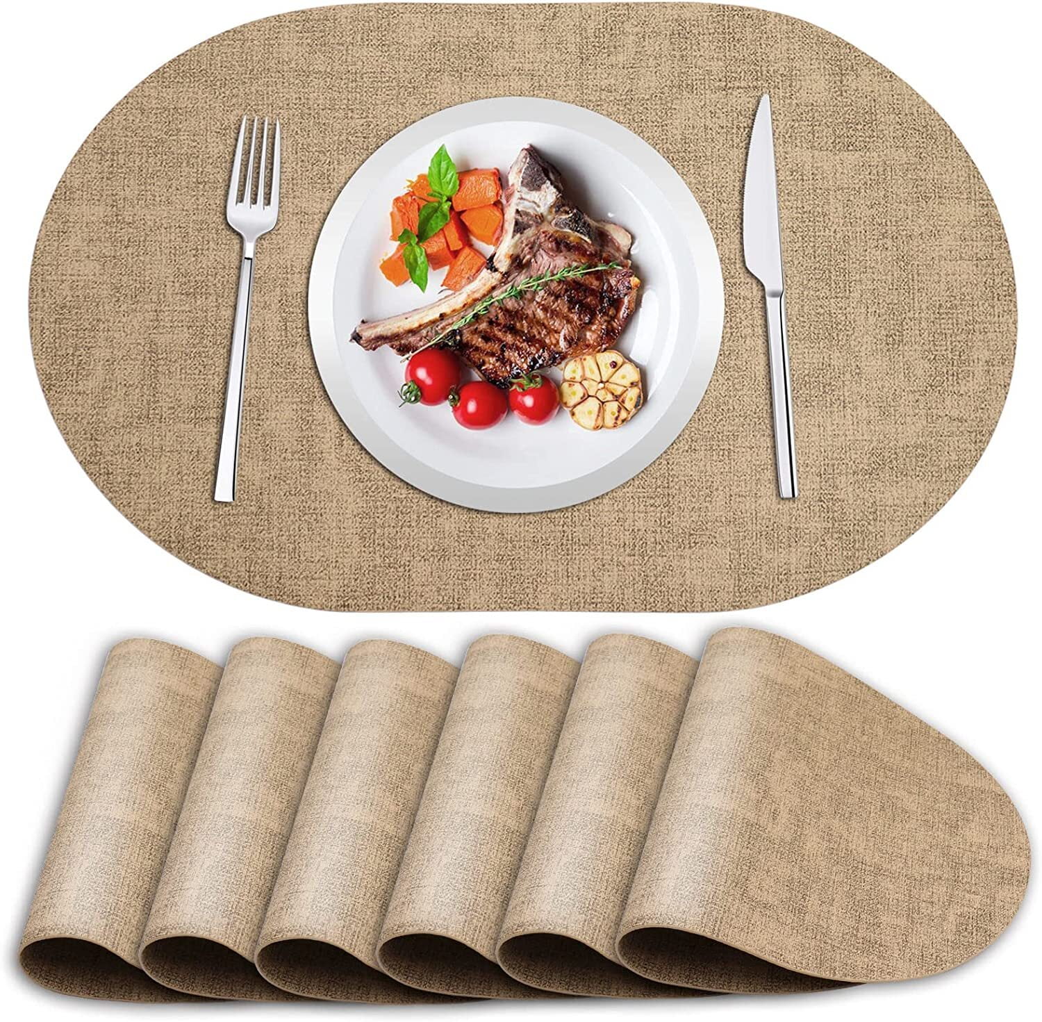 Walmart Faux Leather Oval Placemats Set of 6 DoubleSided, Heat Resistant, Waterproof, Non