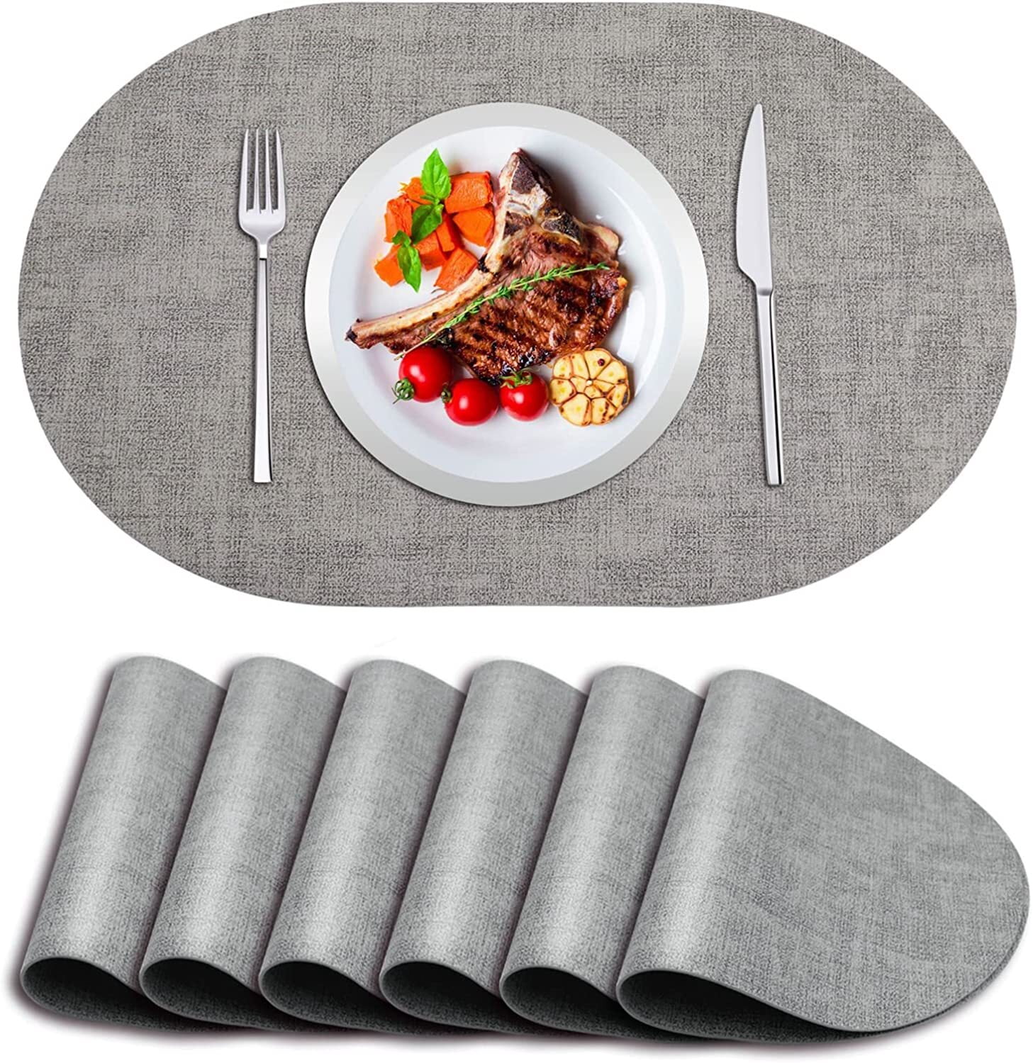 Set of 6 Light Blue Leather Placemats - Heat Resistant, Easy to Clean,  Waterproof for Kitchen Dining