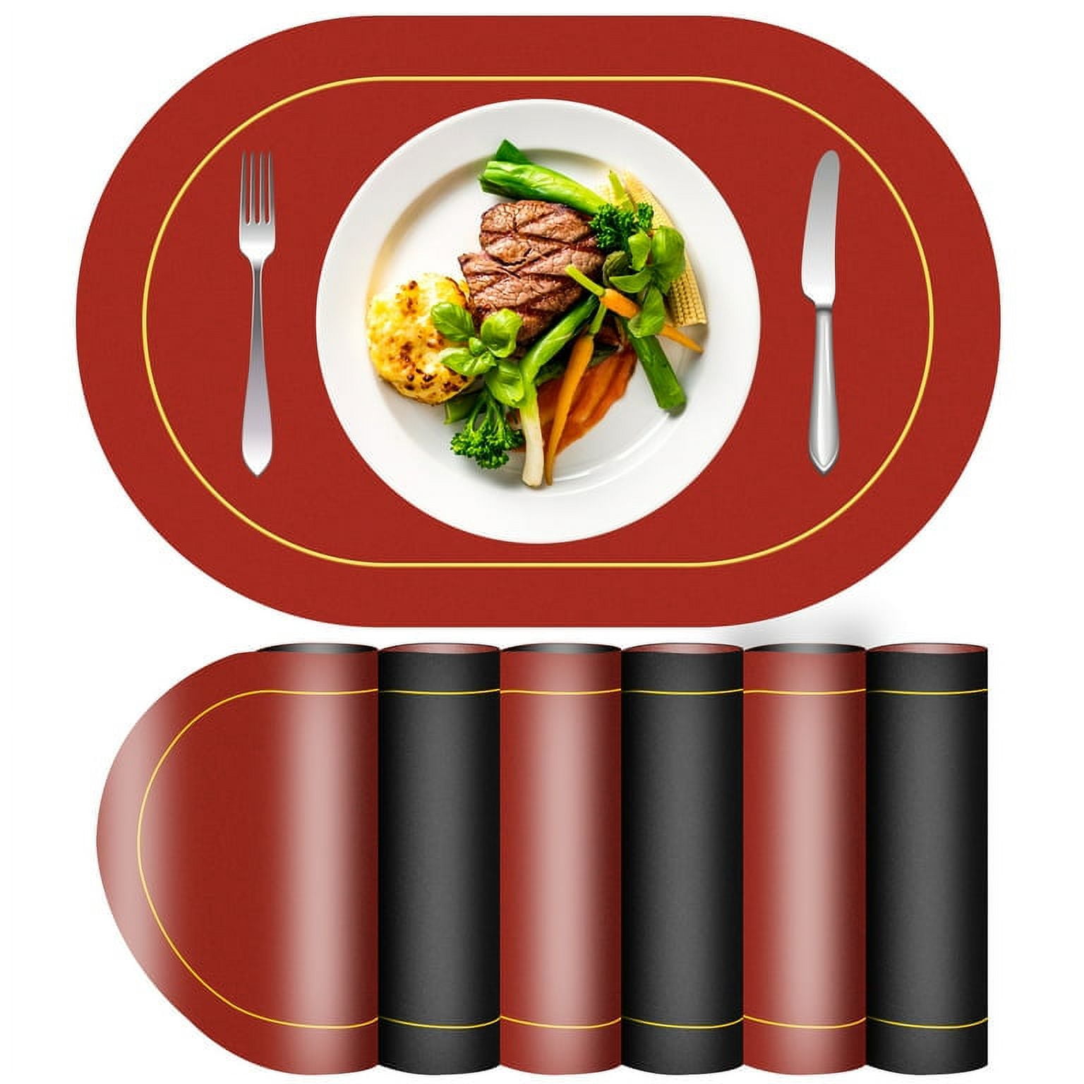 Placemats Set of 6, DoubleSided Leather Washable Heat Resistant Placemats, Waterproof OilProof