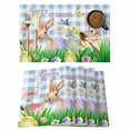 thumbnail image 1 of Placemats Set of 6, Easter Bunny Woven Placemat, Linen Place Mats for Kitchen/Dining Tables, Spring Easter Eggs Floral Blue Plaid Washable Table Mats for Party, 1 of 8