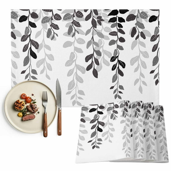 Placemats Set of 6, Eucalyptus Leaves Place Mats Abstract Black Plant Tablemats Washable Placemat Table Decoration for Kitchen Table Dinner Party Home Decor Indoor Outdoor 13x19 Inch