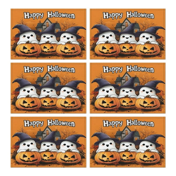 Placemats Set of 6 Evil Pumpkin Witch Bat Spider Spooky Halloween Place Mat Durable No Slip Dining Table Mats for Halloween Dining Table Accessories Farmhouse Spooky Halloween Table Mats