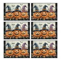 Placemats Set of 6 Evil Pumpkin Witch Bat Spider Spooky Halloween Table Mat Washable Anti-Skid Outdoor Indoor Table Mats for Halloween Dining Table Accessories 12x18in Seasonal Fall Holiday Table Mats