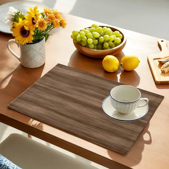 Placemats Set of 6,Farmhouse Brown Wood Grain Heatproof Non-Slip Table Mats Place Mat,Rustic Retro Wooden Plank Linen Washable Placemat for Kitchen Dinning Indoor Outdoor Party Decor