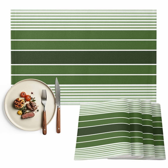 Placemats Set of 6, Forest Green Stripes Place Mats Gradient Striped Tablemats Washable Placemat Table Decoration for Kitchen Table Dinner Party Home Decor Indoor Outdoor 13x19 Inch