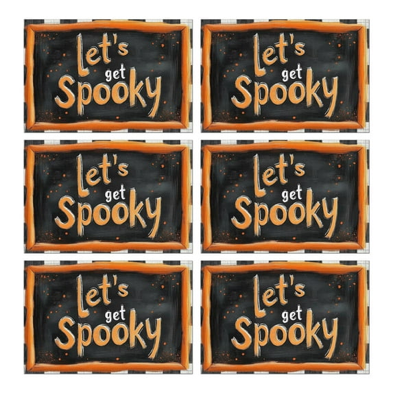 Placemats Set of 6 Let's Get Spooky Haloween Buffalo Plaid Place Mat Washable Anti-Skid Outdoor Indoor Table Mats for Wedding Restaurant & Camping Farmhouse Spooky Halloween Table Mats