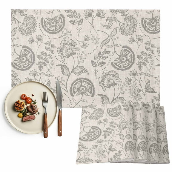 Placemats Set of 6, Gray Pastoral Flowers Place Mats Farmhouse Floral Tablemats Washable Placemat Table Decoration for Kitchen Table Dinner Party Home Decor Indoor Outdoor 13x19 Inch