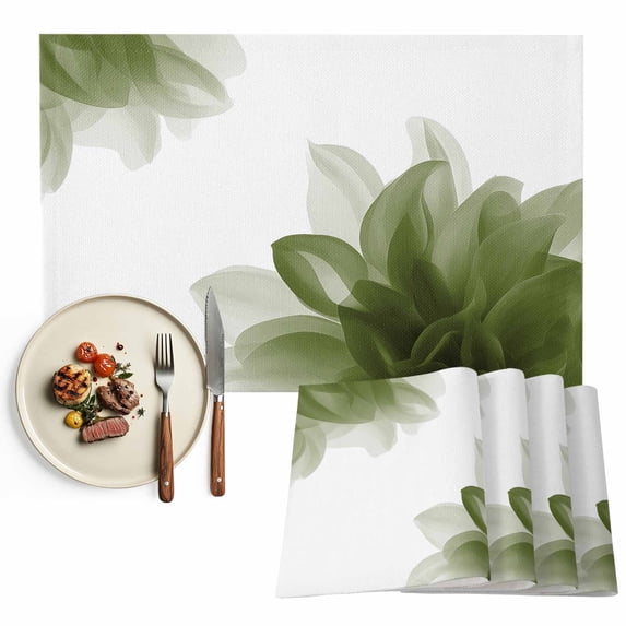 Placemats Set of 6, Green Floral Place Mats Boho Flowers Abstract Art Tablemats Washable Placemat Table Decoration for Kitchen Table Dinner Party Home Decor Indoor Outdoor 13x19 Inch