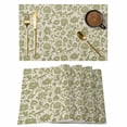 thumbnail image 1 of Placemats Set of 6, Green Floral Woven Placemat, Linen Place Mats for Kitchen/Dining Tables, Vintage Rustic Botanical Spring Washable Table Mats for Party, 1 of 8