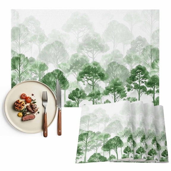 Placemats Set of 6, Green Forest Place Mats Gradient Tree Tablemats Washable Placemat Table Decoration for Kitchen Table Dinner Party Home Decor Indoor Outdoor 13x19 Inch