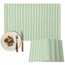 Placemats Set of 6, Green Stripes Place Mats Linen Classic Vertical Striped Tablemats Washable Placemat Table Decoration for Kitchen Table Dinner Party Home Decor Indoor Outdoor 13x19 Inch