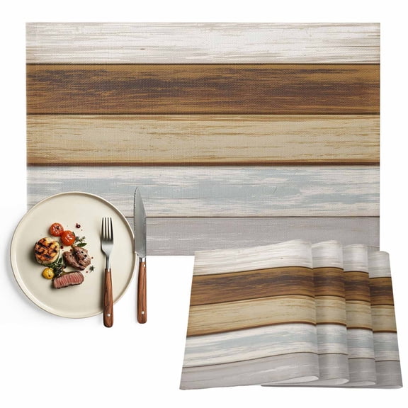 Placemats Set of 6, Grey Brown Wood Grain Place Mats Rustic Farmhouse Wooden Tablemats Washable Placemat Table Decoration for Kitchen Table Dinner Party Home Decor Indoor Outdoor 13x19 Inch