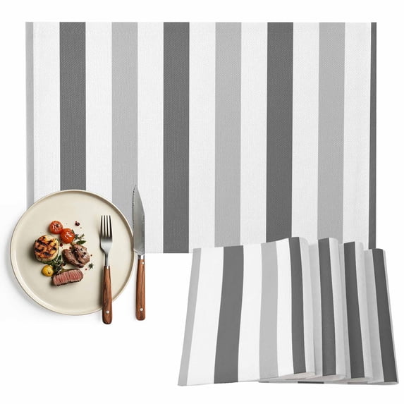 Placemats Set of 6, Grey Striped Place Mats Vertical Stripes Tablemats Washable Placemat Table Decoration for Kitchen Table Dinner Party Home Decor Indoor Outdoor 13x19 Inch
