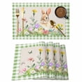 thumbnail image 1 of Placemats Set of 6, Happy Easter Bunny Woven Placemat, Linen Place Mats for Kitchen/Dining Tables, Spring Floral Burlap Sage Green Plaid Washable Table Mats for Party, 1 of 8