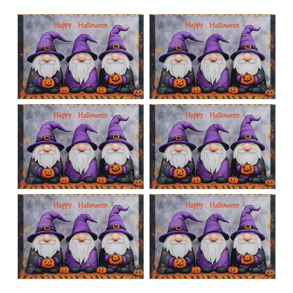 Placemats Set of 6 Happy Halloween Evil Pumpkin Gnomes Short Table Mat Durable No Slip Dining Table Mats for Party Kitchen Dining Decoration Autumn Halloween Table Mats