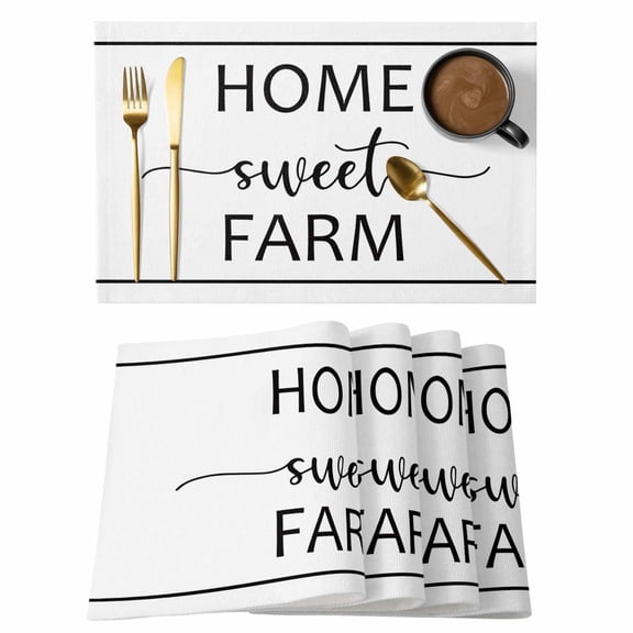 Placemats Set of 6 Home Sweet Farm Non-Slip Place Mat Farmhouse Funny Quote Table Mats Washable Stain-Resistant Tablemats for Party/Dining Room/Kitchen Decorations